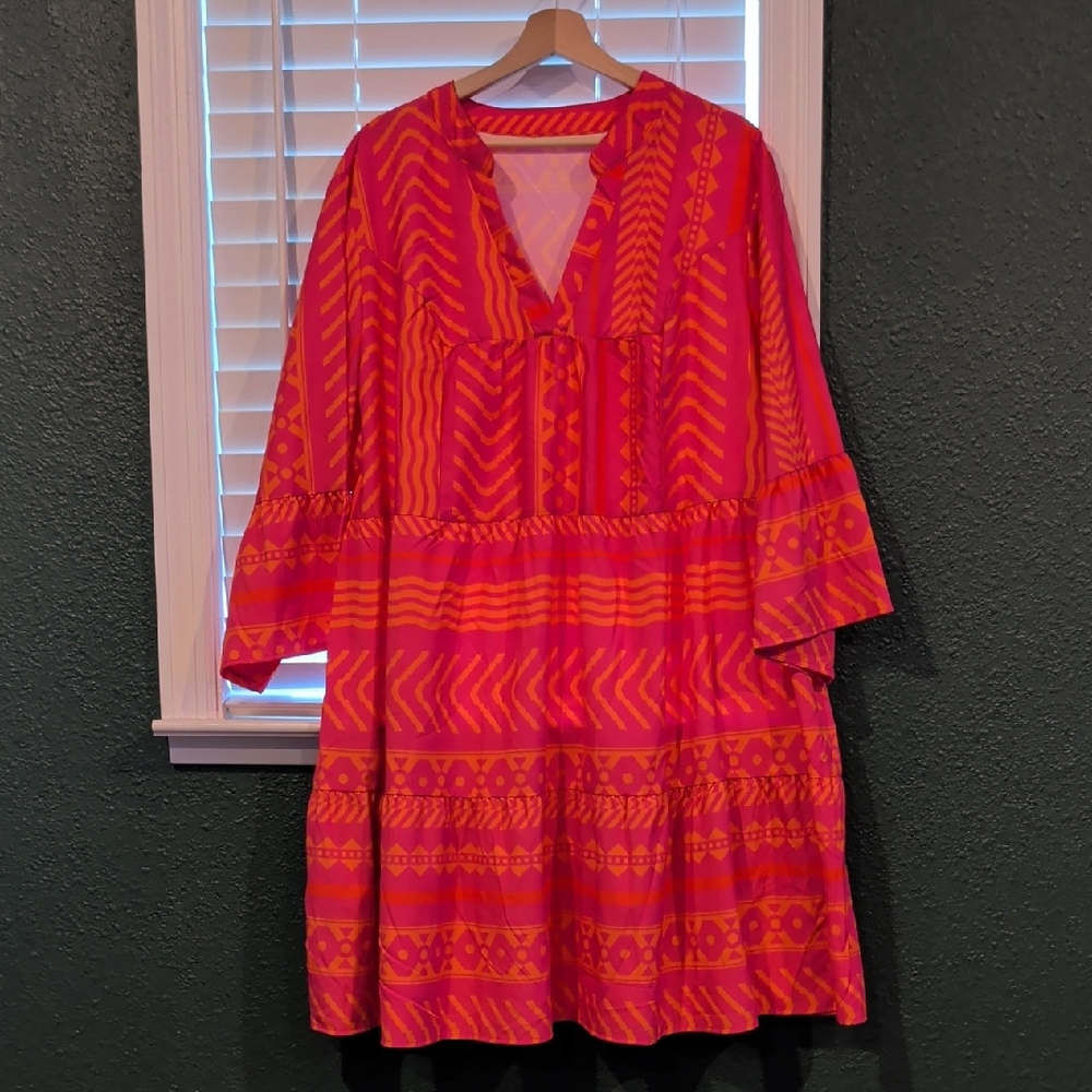Vibrant Pink and Orange Women's Dress
